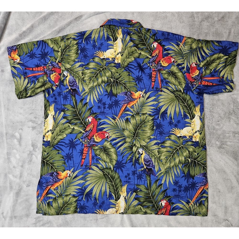 Rima Hawaiian Shirt Blue Parrot Floral Tropical Print Men's Size XL - Picture 6 of 6